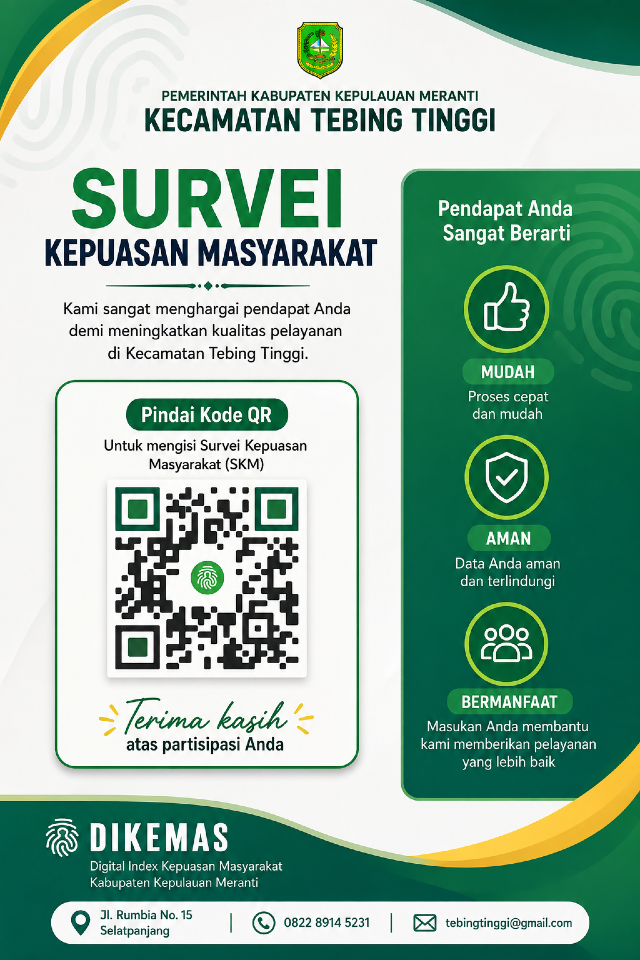 image KECAMATAN TEBING TINGGI HADIRKAN QR DIGITAL UNTUK SURVEI KEPUASAN MASYARAKAT